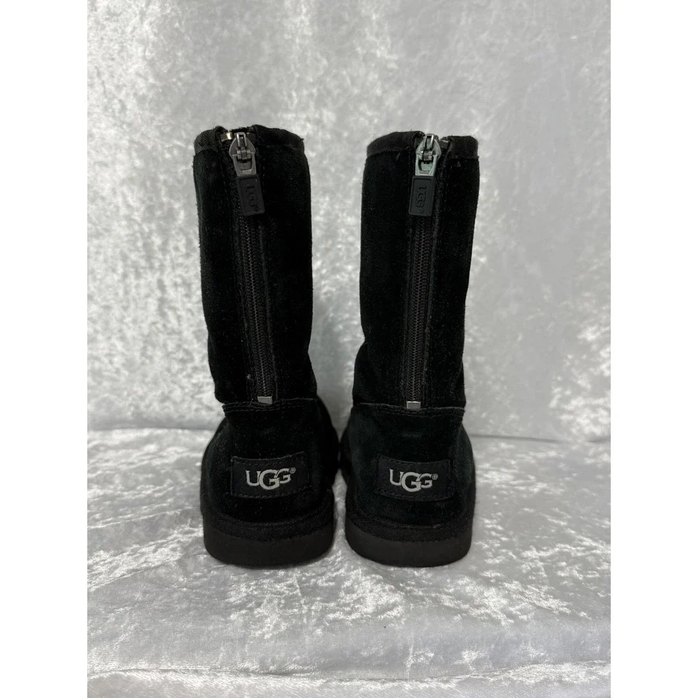 UGG Kids‎ Classic Back Zip Black Suede Sheepskin Lined Boots Sz-10 #1103023K